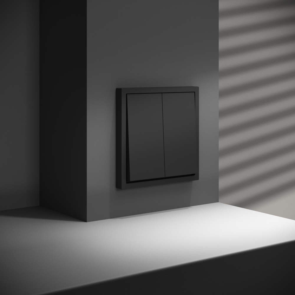 Перекрестный переключатель встраиваемый VOLTUM S70 двухклавишный 10А, (черный матовый)