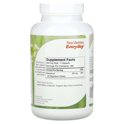 Zahler, Магний, биоактивный цитрат магния, 200 мг, 250 капсул