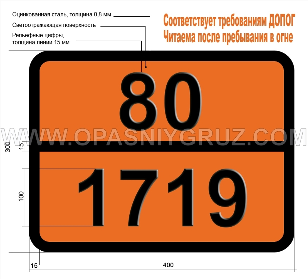 Табличка Опасный груз 80-1719 ЩЕЛОЧНАЯ ЖИДКОСТЬ ЕДКАЯ Н.У.К.