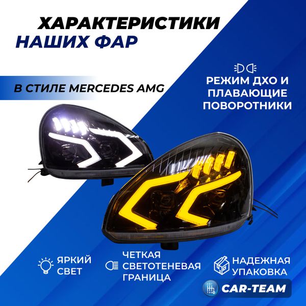 Фары Лада Приора передние в стиле Mercedes AMG с 4-мя Bi LED модулями и плавающими поворотниками, черная маска (Китай)