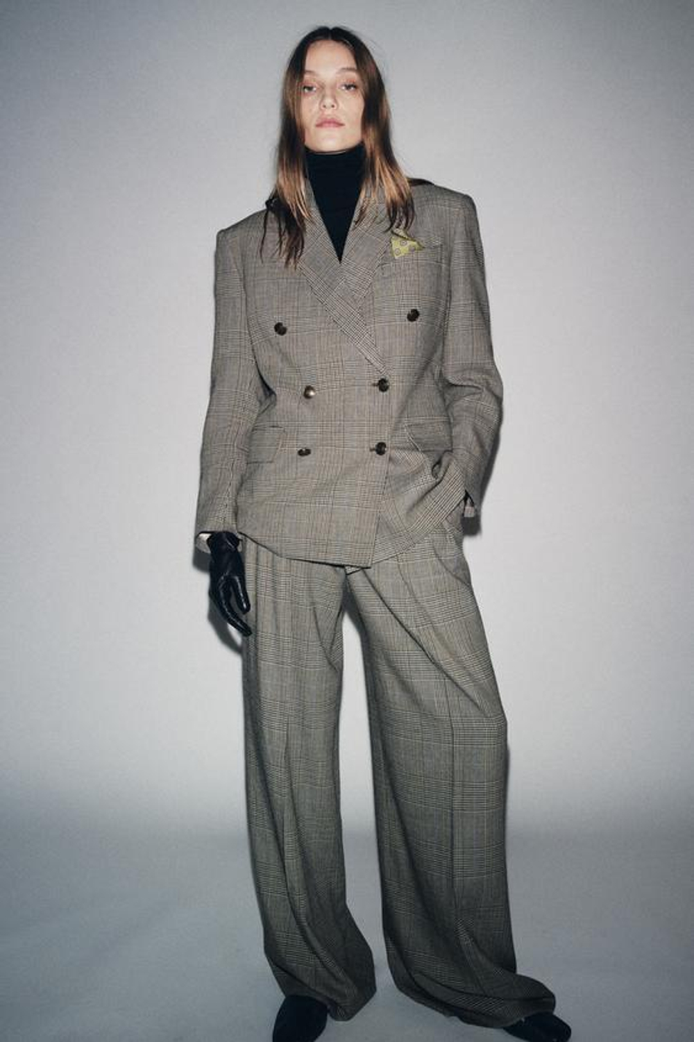 ZARA БРЮКИ В КЛЕТКУ С ЗАЩИПАМИ — ZW COLLECTION, БЕЖЕВЫЙ