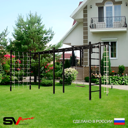 Уличная шведская стенка Sv Sport рукоход х 2 с комплектом турник прямой У53044 (Турник/Деревянные/Канат/кольца/лестница/Сетка)
