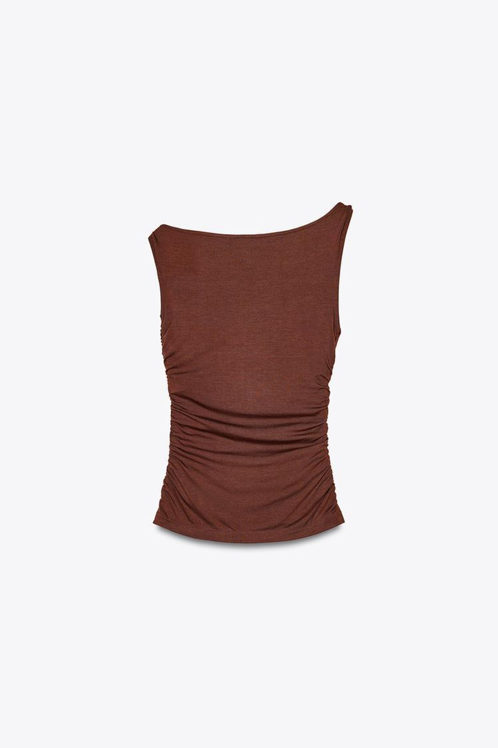 ZARA ТОП С КРУЧЕНЫМИ БРЕТЕЛЯМИ, ШОКОЛАДНЫЙ