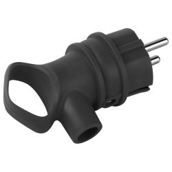 Вилка ЭРА VX12-B-IP44 каучуковая c заземлением 16А IP44 с кольцом угловая черная | Штепсельные вилки и розетки