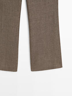 Massimo Dutti Укороченные брюки клеш из льна, кротово-коричневый