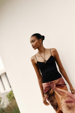 ZARA ХЛОПКОВЫЙ ТОП НА БРЕТЕЛЯХ, ЧЕРНЫЙ