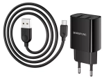 Зарядное сетевое с кабелем MicroUSB 2.1A 2-USB BOROFONE BA53A Черный