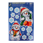 Наклейки новогодние А3+ "Снеговики" многоразовые, видны с обеих сторон (Сфера)