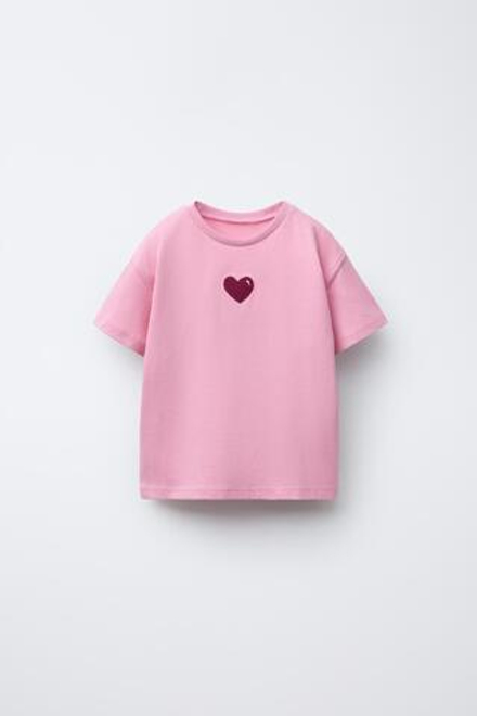 ZARA ФУТБОЛКА С ВЫШИВКОЙ, МЯГКИЙ РОЗОВЫЙ
