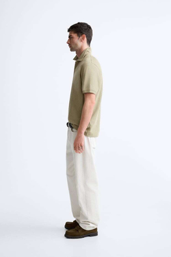 ZARA ПОЛО ИЗ РЕЛЬЕФНОЙ ТКАНИ, МЯГКИЙ ЗЕЛЕНЫЙ