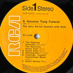 The Gary Burton Quartet With Orchestra / Carla Bley ‎– A Genuine Tong Funeral (Япония 1969г.)