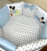 Комплект в кроватку 18 предметов "Микки Маус" голубой, сатин