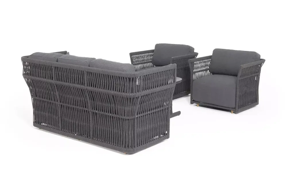 "Лугано" лаунж-зона 5-местная плетеная из роупа (веревки), каркас алюминиевый темно-серый, роуп темно-серый