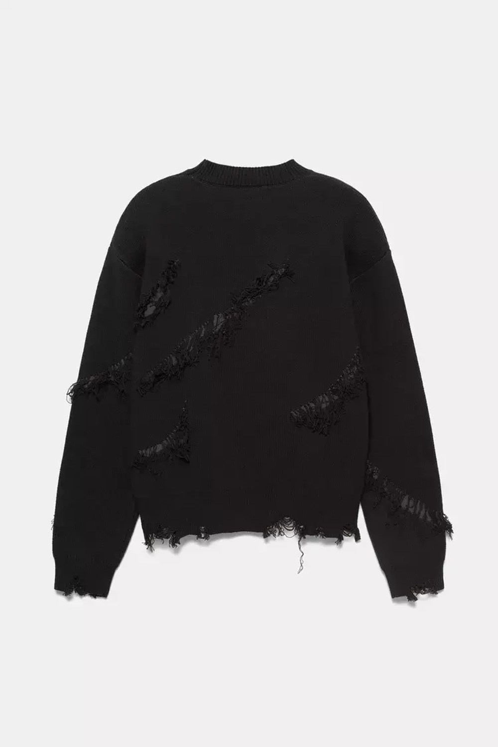 PULL&BEAR Рваный свитер с бахромой, черный