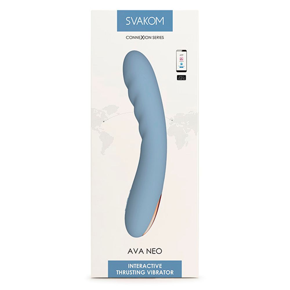 Голубой интерактивный изогнутый вибратор 19,6см с функцией пенетрации Svakom Ava Neo App-Compatible Thrusting Vibrator SA059B