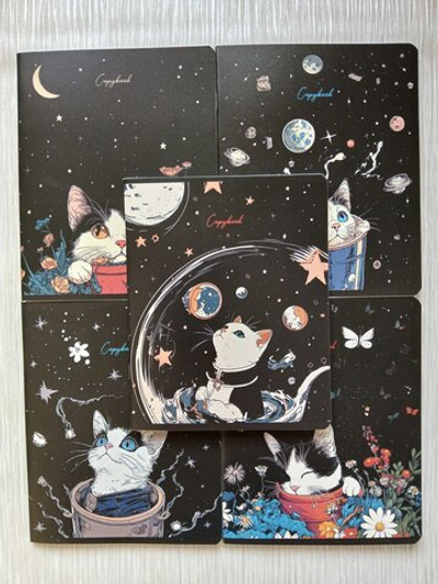 Тетрадь 48 листа А5+. "Котобезумие", общая, клетка. Формат А5+ (163*203 мм). Арт.120046. С полями. Комплект 5 шт.