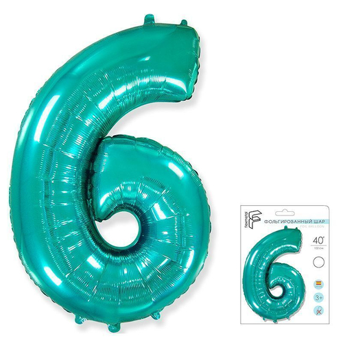 Шар (40''/102 см) Цифра, 6, Тиффани, 1 шт