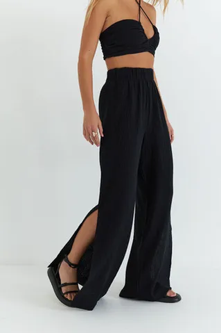 Брюки с разрезами из муслина черного цвета