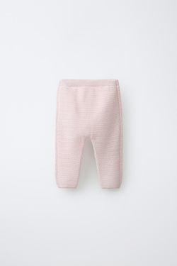 ZARA ТРИКОТАЖНЫЕ БРЮКИ С ВЫШИТЫМ ЦВЕТКОМ, СВЕТЛО-РОЗОВЫЙ