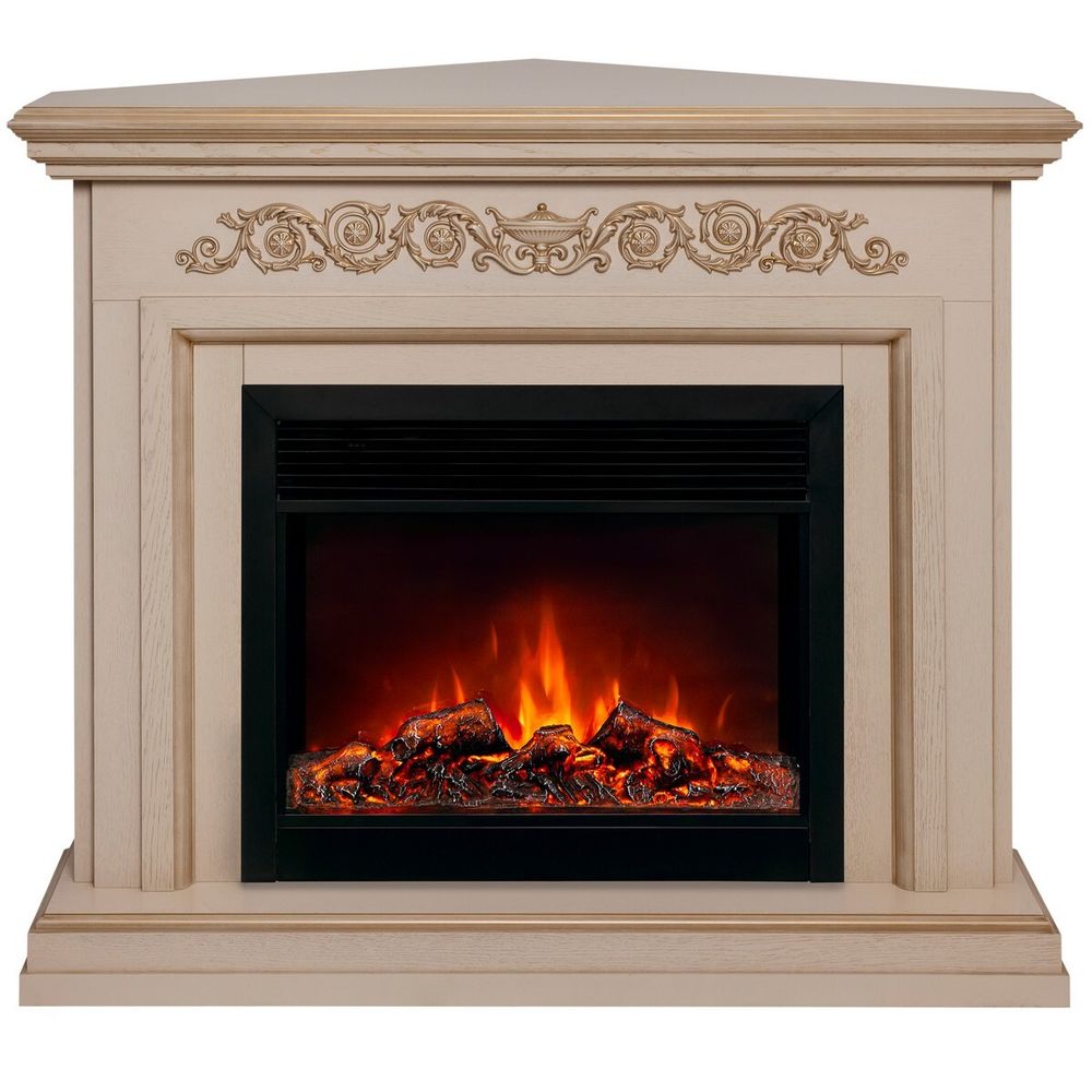 Электрокамин RealFlame Leticia Corner 26 WT белый дуб с золотой патиной с очагом Moonblaze