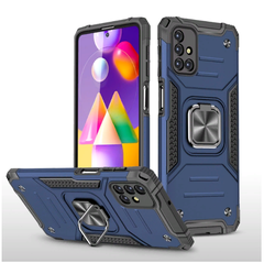 Противоударный чехол Strong Armour Case с кольцом для Samsung Galaxy M31s (Синий)