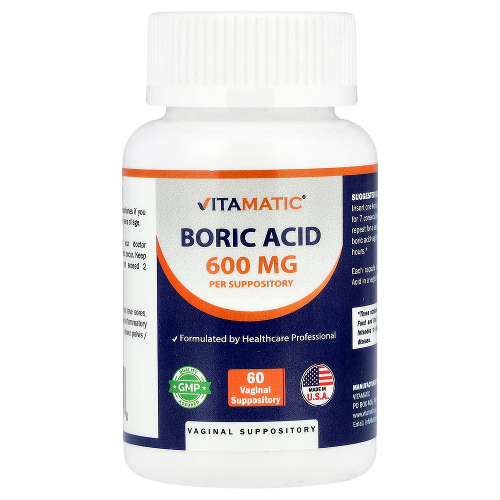 Vitamatic, Борная кислота, 600 мг, 60 вагинальных суппозиториев