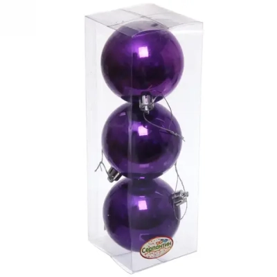 Новогодние шары 7 см (набор 3 шт) «Глянец», фиолетовый