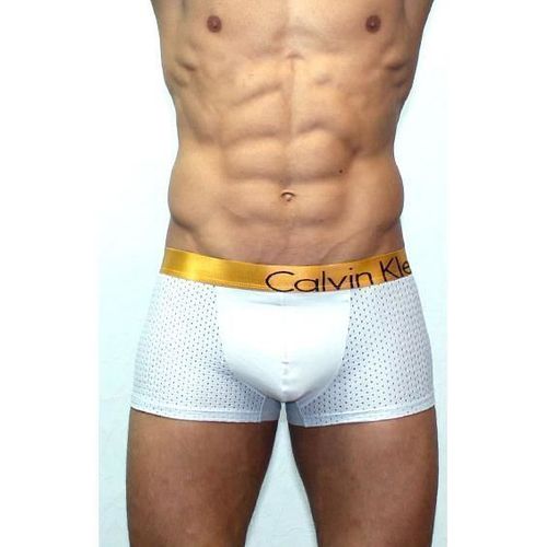 Мужские трусы боксеры белые с золотистой резинкой Calvin Klein Bold Boxer со вставкой