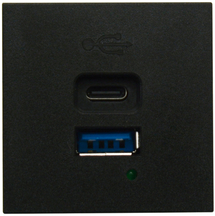 USB зарядное устройство,  3A ,  65W,  Type A + C,  2 мод.,  черн. матовая (45х45мм)