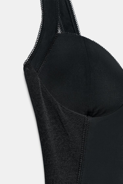 ZARA ПЛАТЬЕ МИДИ С КОМБИНАЦИЕЙ ПОЛИАМИДА, ЧЕРНЫЙ