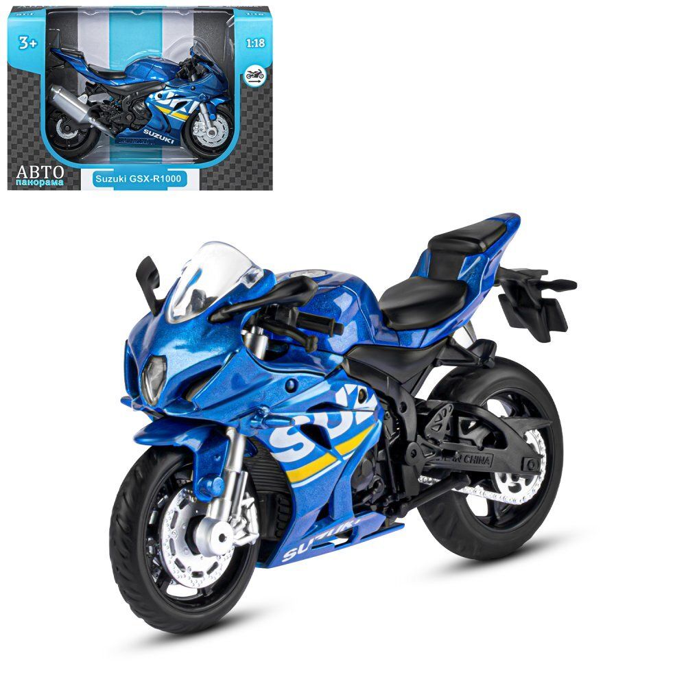 Мотоцикл  1:18 SUZUKI GSХ-R1000, синий, свободный ход колес
