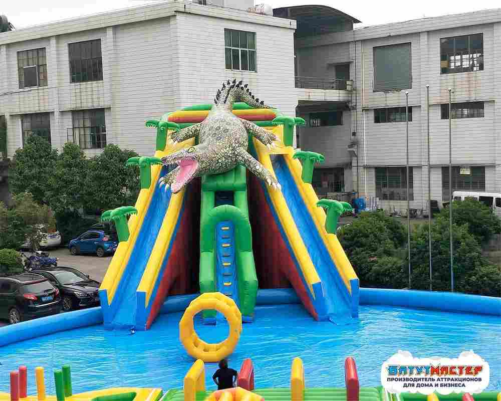 Надувной аквапарк с бассейном и горками «Кроко Остров», 25×20×8 м