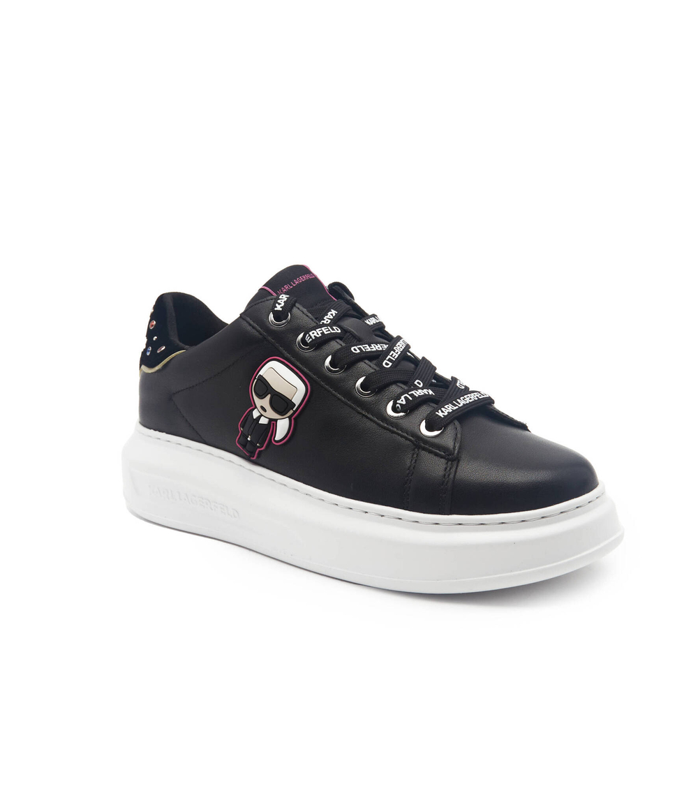 Кожаные кроссовки kapri ikon rhinestone tab Karl Lagerfeld - черный(KL62547)
