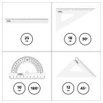 Набор геометрический средний 4пр. (треуг.2шт, лин.25см, транспортир) прозрачный белый, Стамм