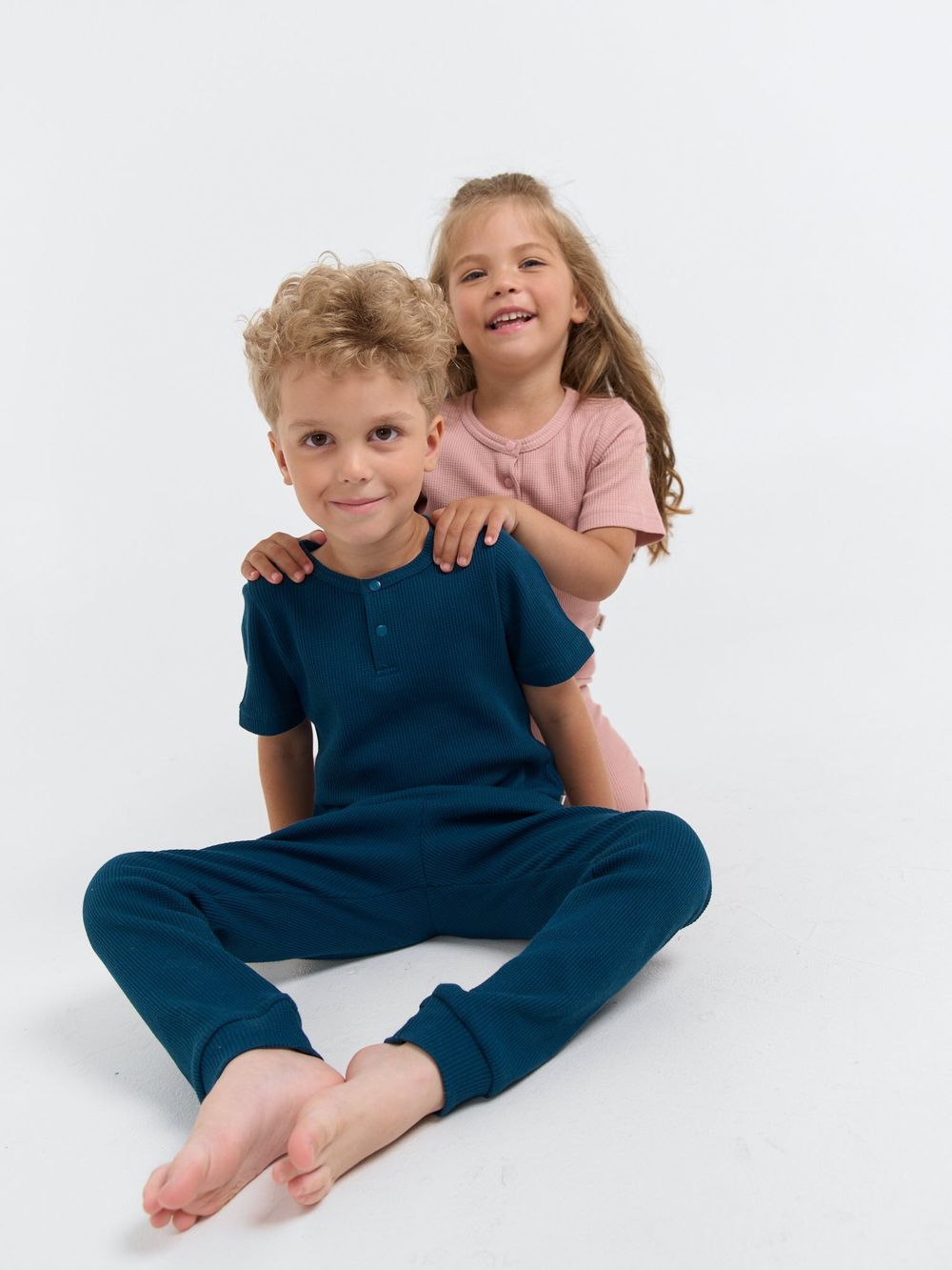 Пижама из вафельной ткани "Пудра" с коротким рукавом