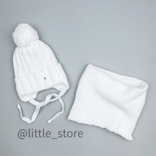 Шапка демисезонная, со снудом "Единорог" белая