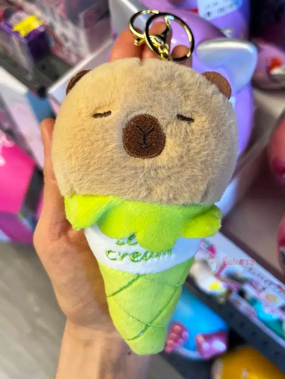 Мягкая игрушка брелок Капибара в рожке плюшевая Capibara