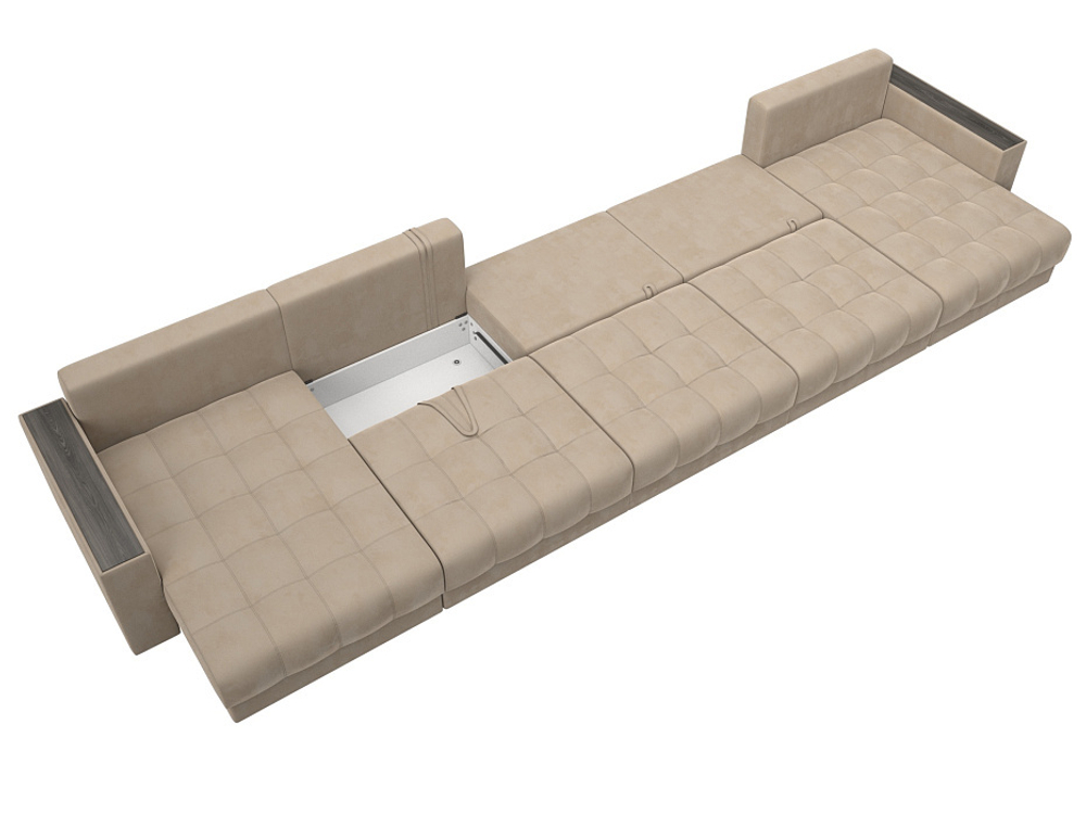 Диван П-образный с декором Лига-049 НПБ Мегалонг, SEVEN 729 ВЕЛЮР бежевый