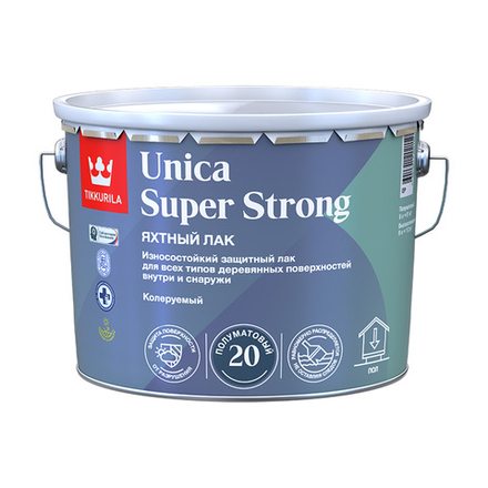 Лак уретано-алкидный Tikkurila Unica Super Strong 90, глянцевый, база EP, бесцветный, 9 л