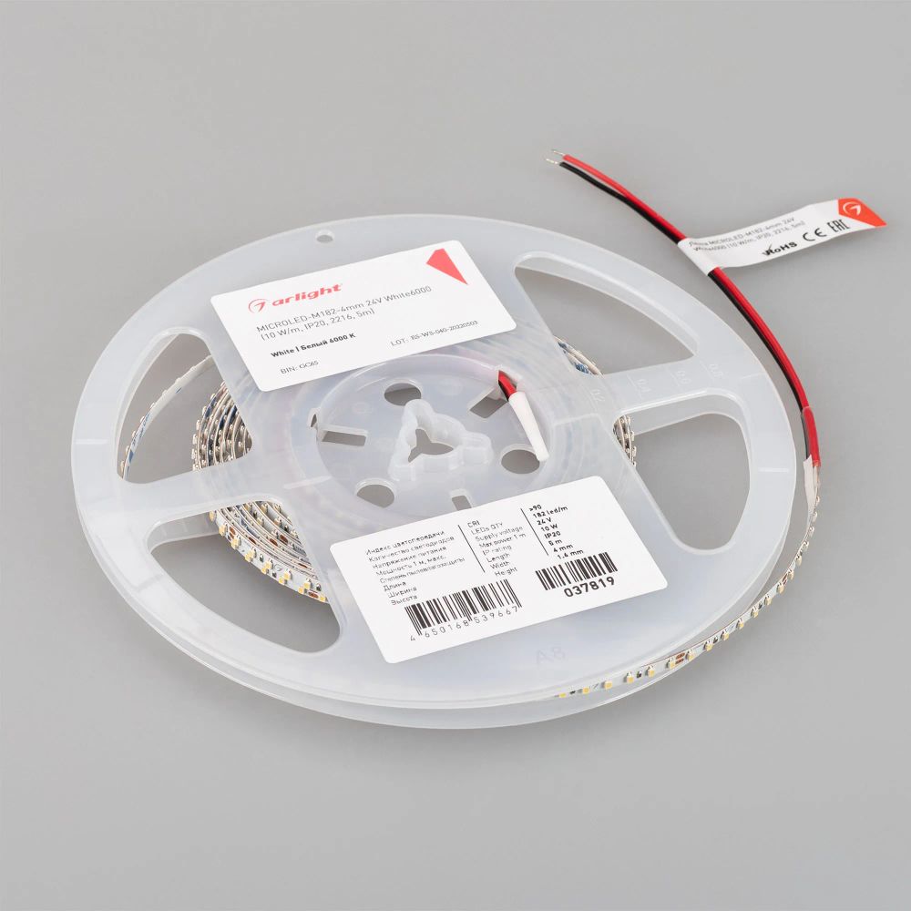 Светодиодная лента MICROLED-M182-4mm 24V White6000 (10 W/m, IP20, 2216, 5m) (Arlight, узкая) 037819