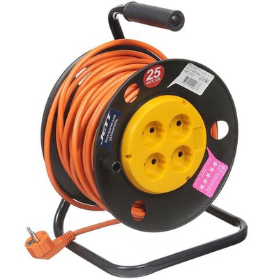 Удлинитель на катушке, 4 гн, 25 м, 2х2.5 мм2, б/з, пластик, Jett, 153-525