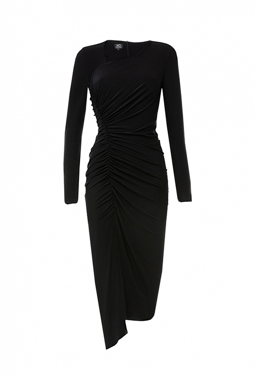 Трикотажное платье с фигурным вырезом черное 04-01-23 SS