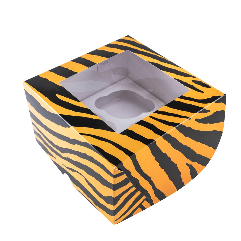 Коробка для 4 капкейков &quot;Текстура тигра&quot;, с окном