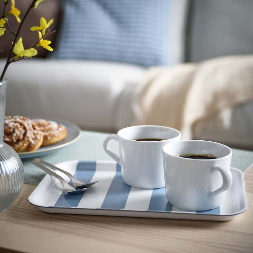 Икеа SOLDATFISK Поднос полосатый белый/серо-синий, 20х28 см