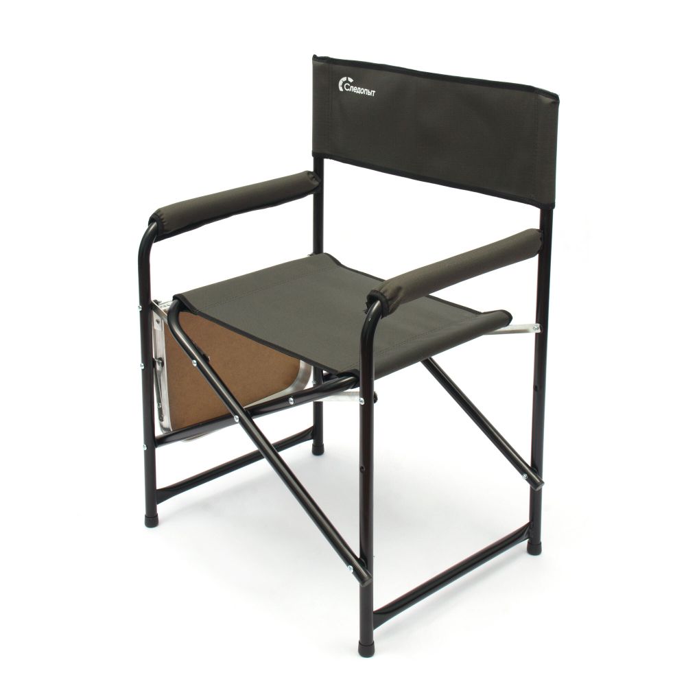 Кресло складное СЛЕДОПЫТ, 560х470х830 мм, со столиком, сталь 22 мм, хаки/2/