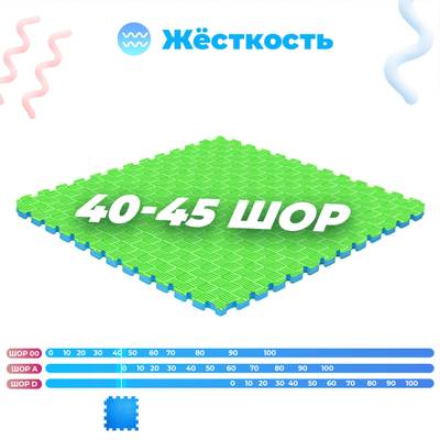 ЭВА-плитка зелено-жёлтая 100×100×2,5 см - мягкий коврик-пазл, пять линий
