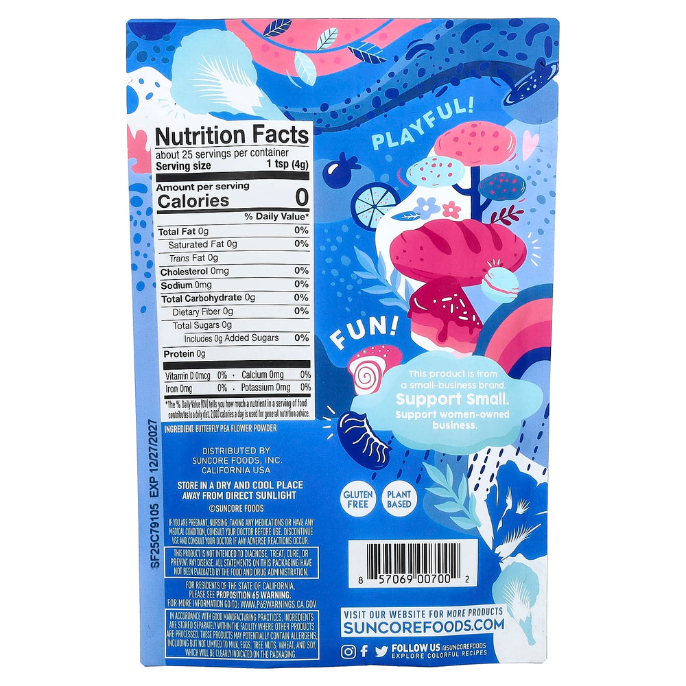 Suncore Foods, цветки клитории в порошке, 99 г (3,5 унции)