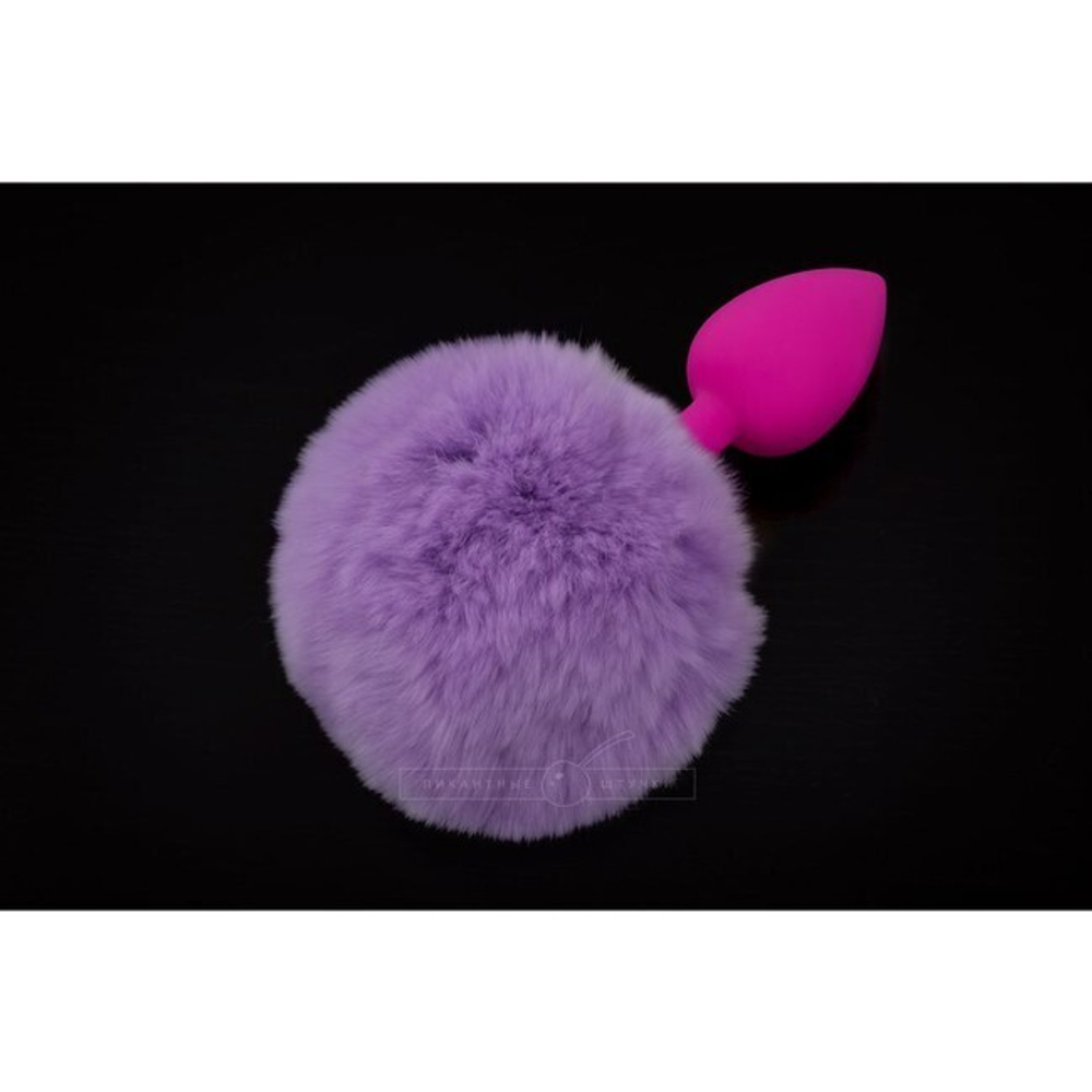 Силиконовая анальная пробочка с фиолетовым хвостиком (Цвет: розовый с фиолетовым)