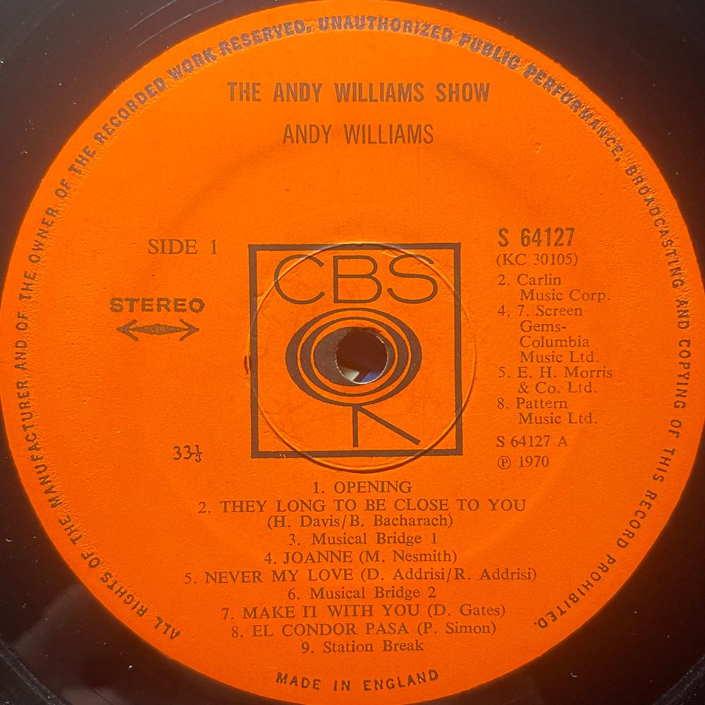 Andy Williams ‎– The Andy Williams Show (Англия 1970г.)