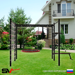 Уличная шведская стенка Sv Sport рукоход с комплектом турник прямой 2шт У5536.1 (Брусья/Стойка/Скамья/Гнездо 100см/Сетка)